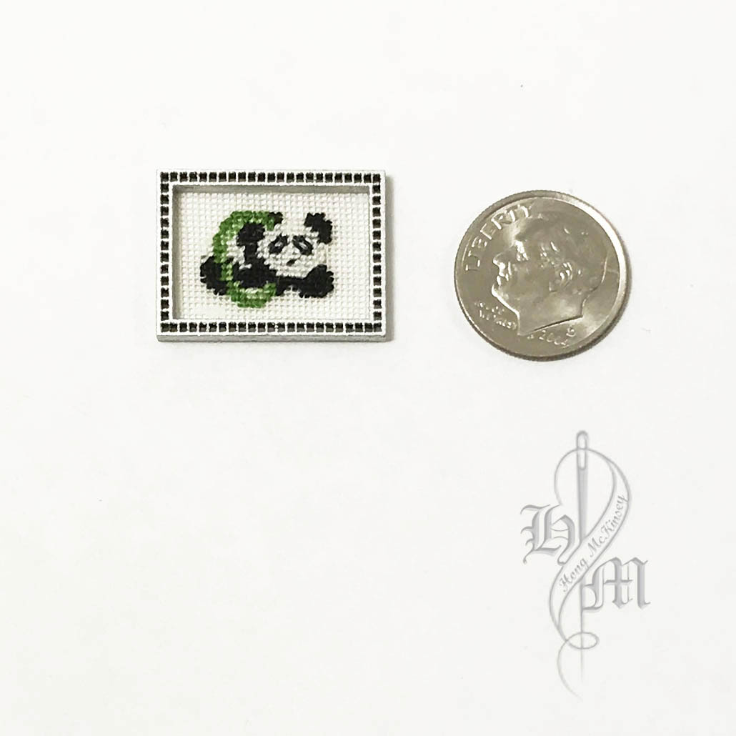 Petit point Panda with Name Initial C w/ Silver wooden frame
